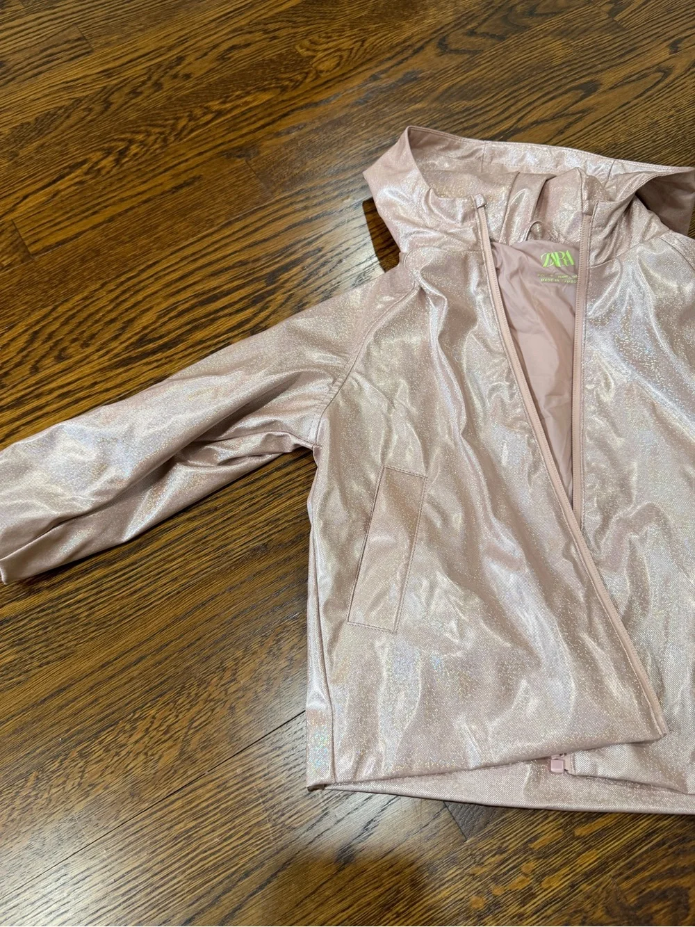 Zara Iridescent Light Pink Hooded Rain Jacket for toddler